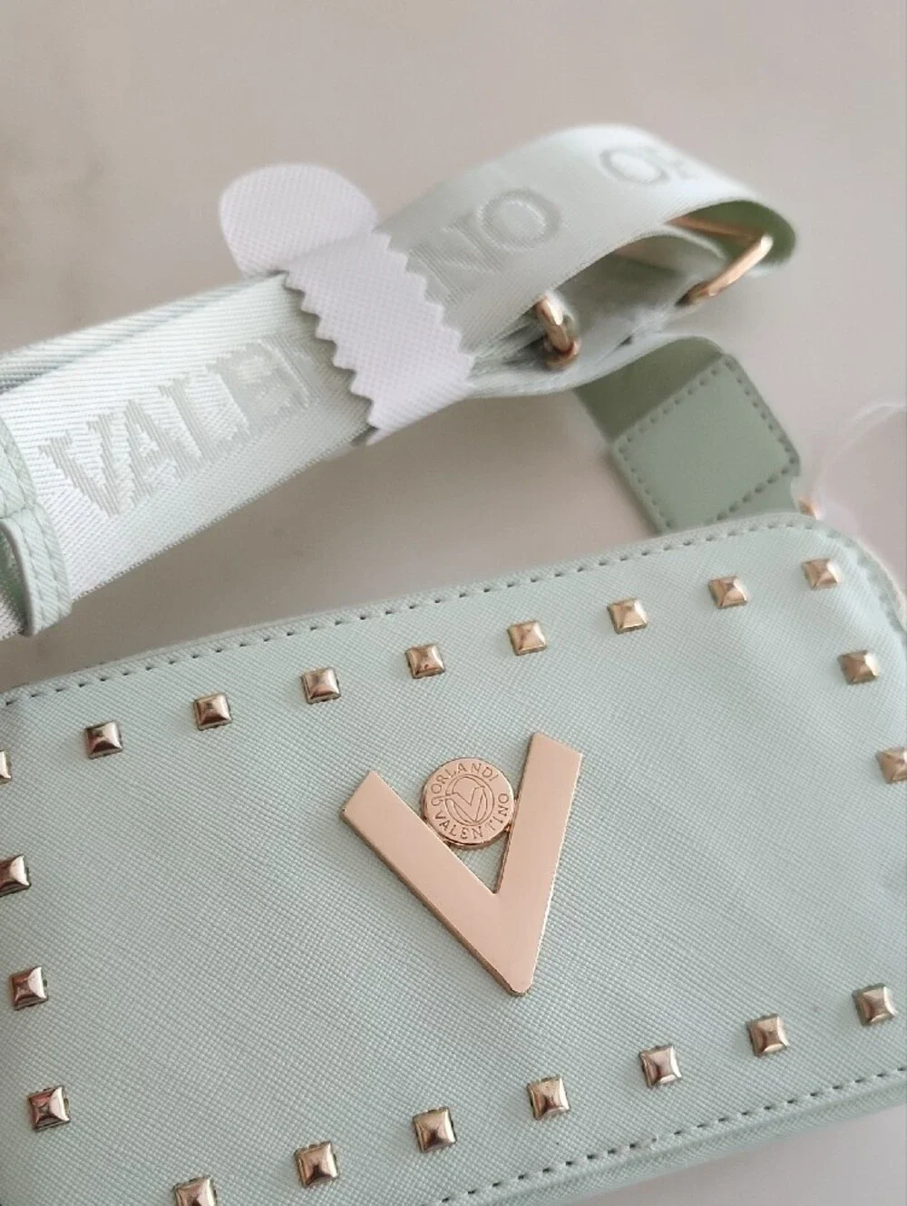 Valentino Orlandi Mint Green Crossbody Bag with Gold Studs